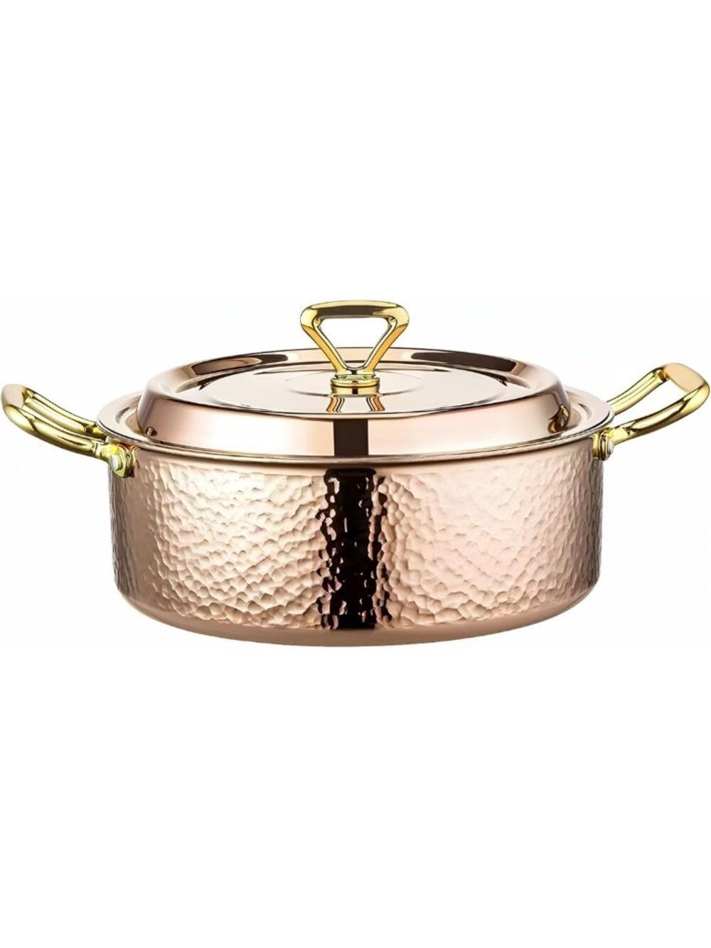 6.7QT Hammered Stock Pot with Lid - Copper Rose Gold, Tri-Ply Stainless Steel